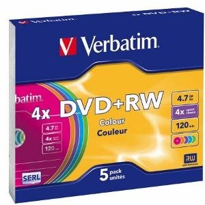 Verbatim 43297 Colour DVD+RW Újraírható DVD lemez Slim tokban BOX 5db