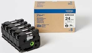 Brother Festékszalag HGEM951V5 P-Touch, 24 mm matt ezüst alapon fekete High grade tape, 5db-os csomag