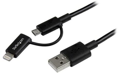 Startech LTUB1MBK Lightning/Micro - USB A adat/töltőkábel 1m - Fekete
