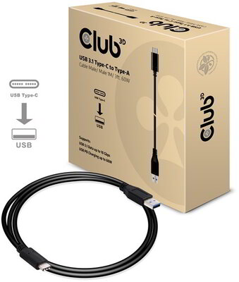 Club3D CAC-1523 USB 3.1 C - USB 3.1 A (apa - apa) kábel 1m - Fekete