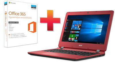 Acer Aspire ES (ES1-132-C7VA) - 11.6" HD, Celeron N3350, 4GB, 32GB eMMC, Microsoft Windows 10 Home & Office 365 előfizetés - AKCIOS - Fekete / Piros Mini Laptop