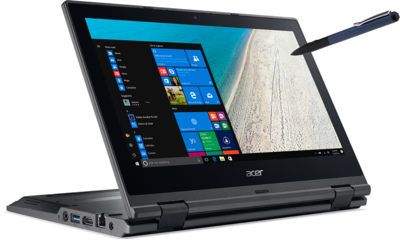 Acer TravelMate Spin B1 2in1 (TMB118-R-P8NM) - 11.6" HD TOUCH, Pentium QuadCore N4200, 4GB, 500GB HDD, Microsoft Windows 10 Home - Fekete Átalakítható Üzleti Laptop