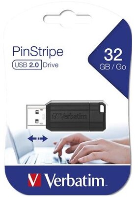 VERBATIM Pendrive, 32GB, USB 2.0, 10/4MB/sec, "PinStripe", fekete