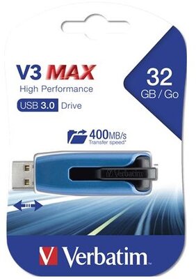 VERBATIM Pendrive, 32GB, USB 3.0, 175/80 MB/sec, "V3 MAX", kék-fekete