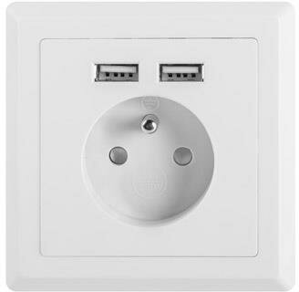 Lanberg AC Wall Socket FR with 2 Port USB Charger, White
