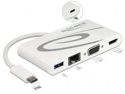 DELOCK USB 3.1 Type-C docking station HDMI 4K 30Hz, VGA, LAN, USB PD
