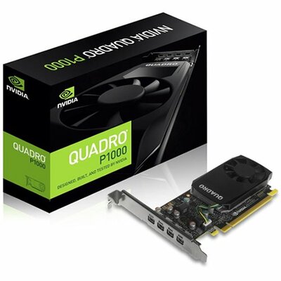 NVIDIA Video Card Quadro P1000 GDDR5 4GB/128bit, 640 CUDA Cores, PCI-E 3.0 x16, 4xminiDP, Cooler, Single Slot, Low Profile (4xmDP-DP Cables, Full Size and Low Profile Bracket incuded)