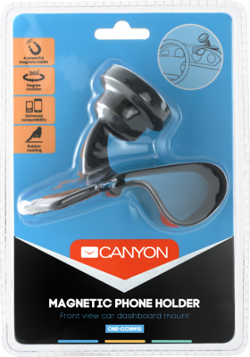 Canyon autós tartó okostelefonokhoz, Mágneses szívó funkció, 2 tányérral (téglalap / kör) - Fekete színben