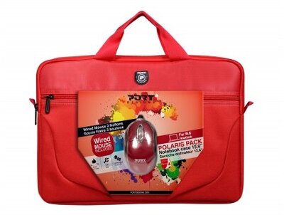 Port Designs POLARIS II BUNDLE Laptop táska és Vezetékes egér - Maximum 15.6" méretű laptopokhoz - Piros színben