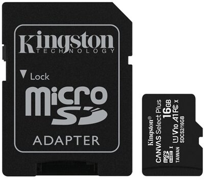 KINGSTON Memóriakártya MicroSDHC 16GB Canvas Select Plus 100R A1 C10 + Adapter