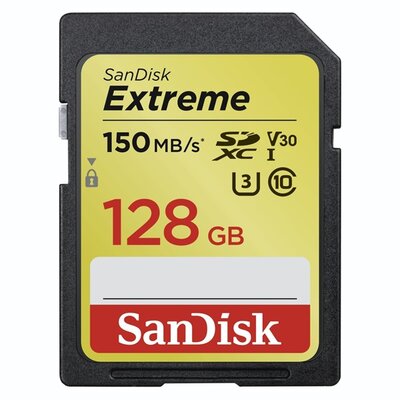 SANDISK EXTREME 128GB Memóriakártya SDXC, 150MB/s V30 UHS-I U3
