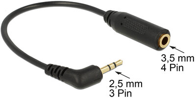 Delock Audio Cable Stereo jack 2.5 mm 3 pin male > Stereo jack 3.5 mm 4 pin female angled (65674)