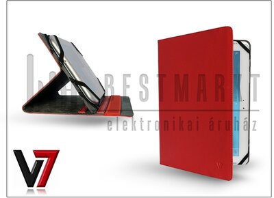 Apple iPad Mini/iPad Mini 2 + univerzális tablet tok 7-8" méretű készülékig - V7 Universal Folio Stand - red