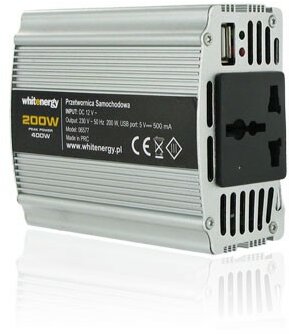 Whitenergy 12V - 230V 200 W, USB csatlakozó feszültség átalakító (autós)