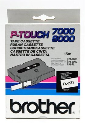 Brother Festékszalag TX231 P-Touch, 12mm fehér alapon fekete 