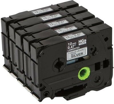 Brother Festékszalag HGEM931V5 P-Touch, 12 mm matt ezüst alapon fekete High grade tape, 5db-os csomag