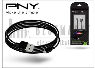 USB - micro USB adat- és töltőkábel 1,8 m-es vezetékkel - PNY USB Cable - fekete
