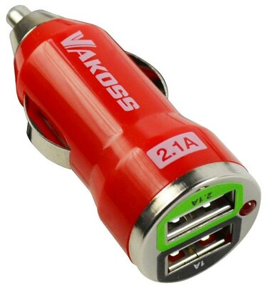 Vakoss TP-2465UR Autós töltő 2.1A (2x USB) Piros