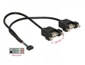 Delock 84832 2x USB2.0 Type-A anya panel modul kábel 0,25m - Fekete