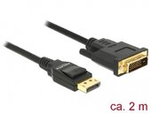DELOCK kábel Displayport 1.2 male to DVI 24+1 male passzív, 2m - Fekete színben