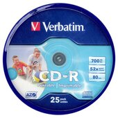 Verbatim CD-R 700 MB, 80min, 52x, hengeren, szélesen nyomtatható, matt, "ID" 25db/csomag