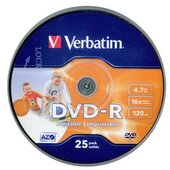 Verbatim DVD-R 16x, 4,7 GB hengeren, szélesen nyomtatható, matt, "ID" 25db/csomag